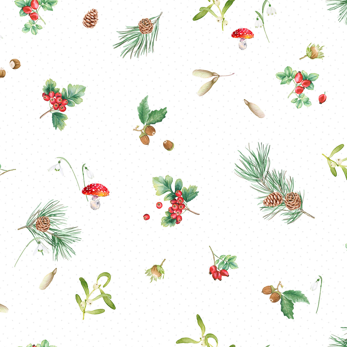 Bettwäsche Hazel mit natürlichem Waldmuster Bettwäsche-Set Hazel mit filigranem Waldmuster aus Tannenzweigen, Beeren und Eicheln, perfekt für gemütliche Wintertage.