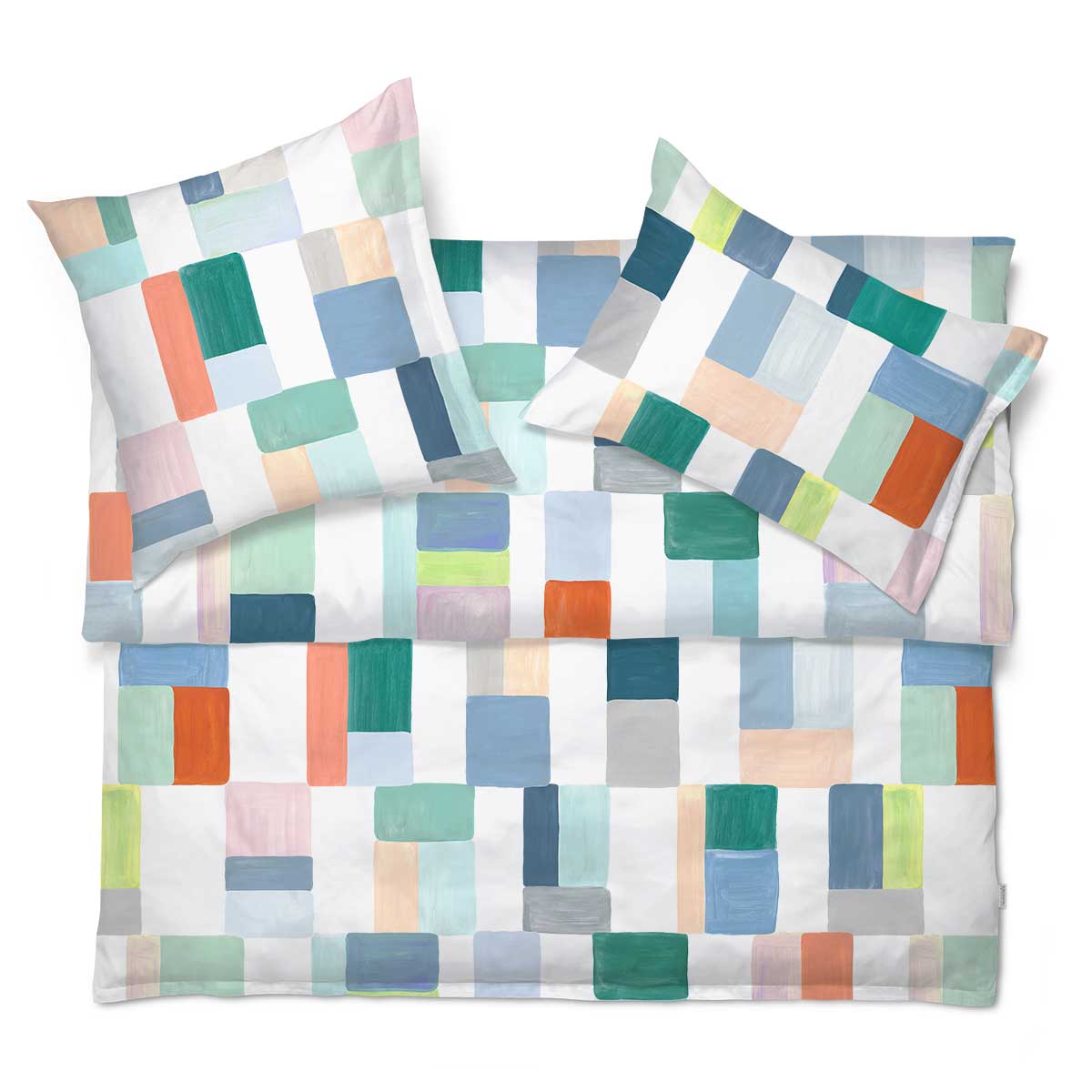 Buntes Mika Bettwäsche-Set Bettwäsche-Set mit farbigem geometrischem Design, bestehend aus Kissenbezügen und Bettdecke.