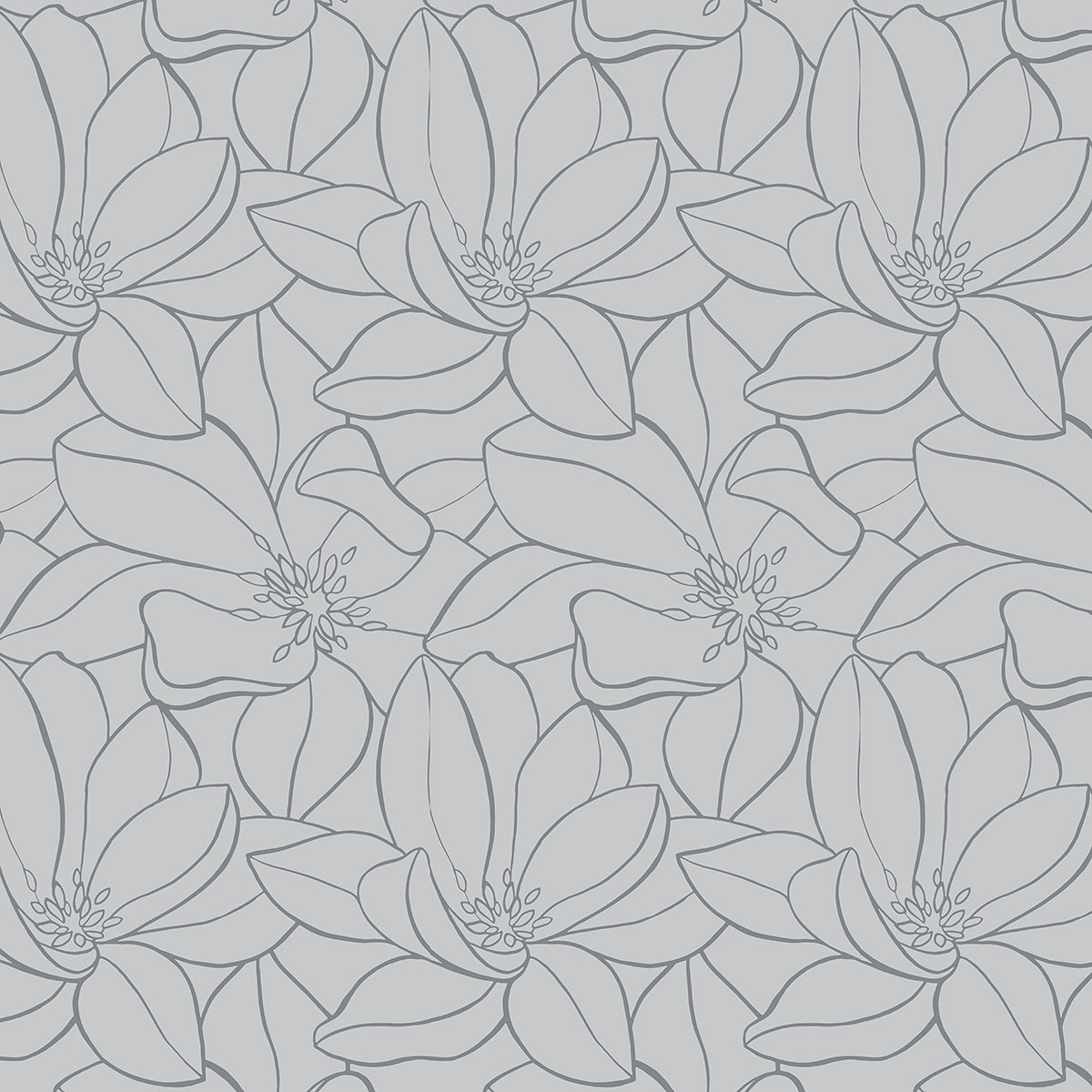 Florales Muster der Magnolia Bettwäsche in Grau Detailansicht des floralen Musters der Magnolia Bettwäsche in eleganten Grautönen.