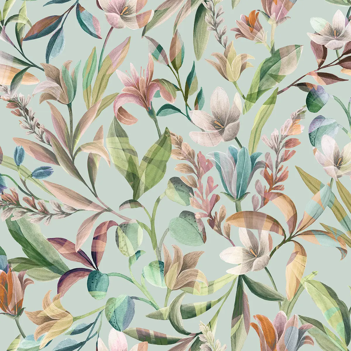 Schlossberg Bettwäsche Adele Design Ein florales Muster im Schlossberg Bettwäsche Adele Design, das sanfte Blumen in Pastellfarben auf einem hellen Hintergrund zeigt.