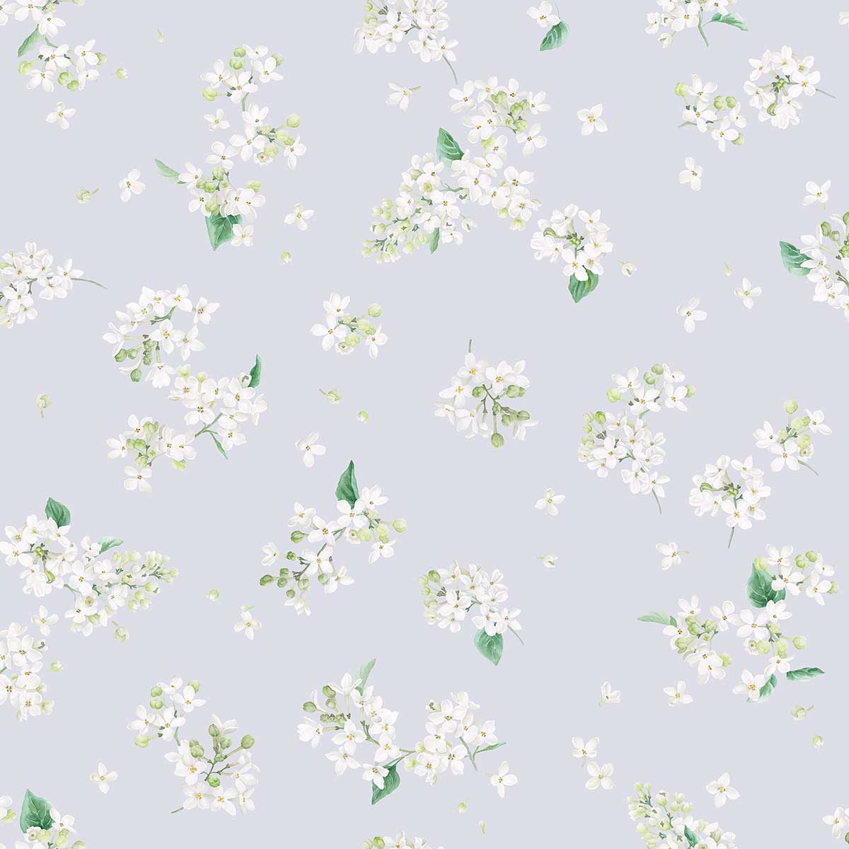 Detail der Bettwäsche April floral Nahaufnahme der Bettwäsche April mit floralem Muster. Die Bettwäsche ist hellblau mit weissen Blüten und grünen Blättern.