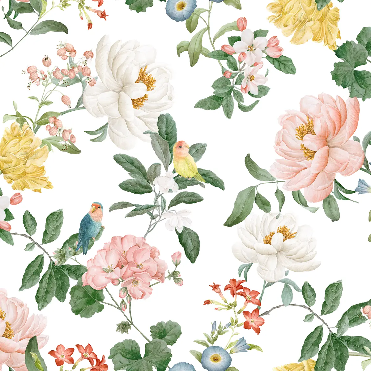 Bettwäsche Artemis mit buntem Blumenmuster Nahaufnahme der Bettwäsche Artemis, mit buntem Blumenmuster und grünem Blattwerk.